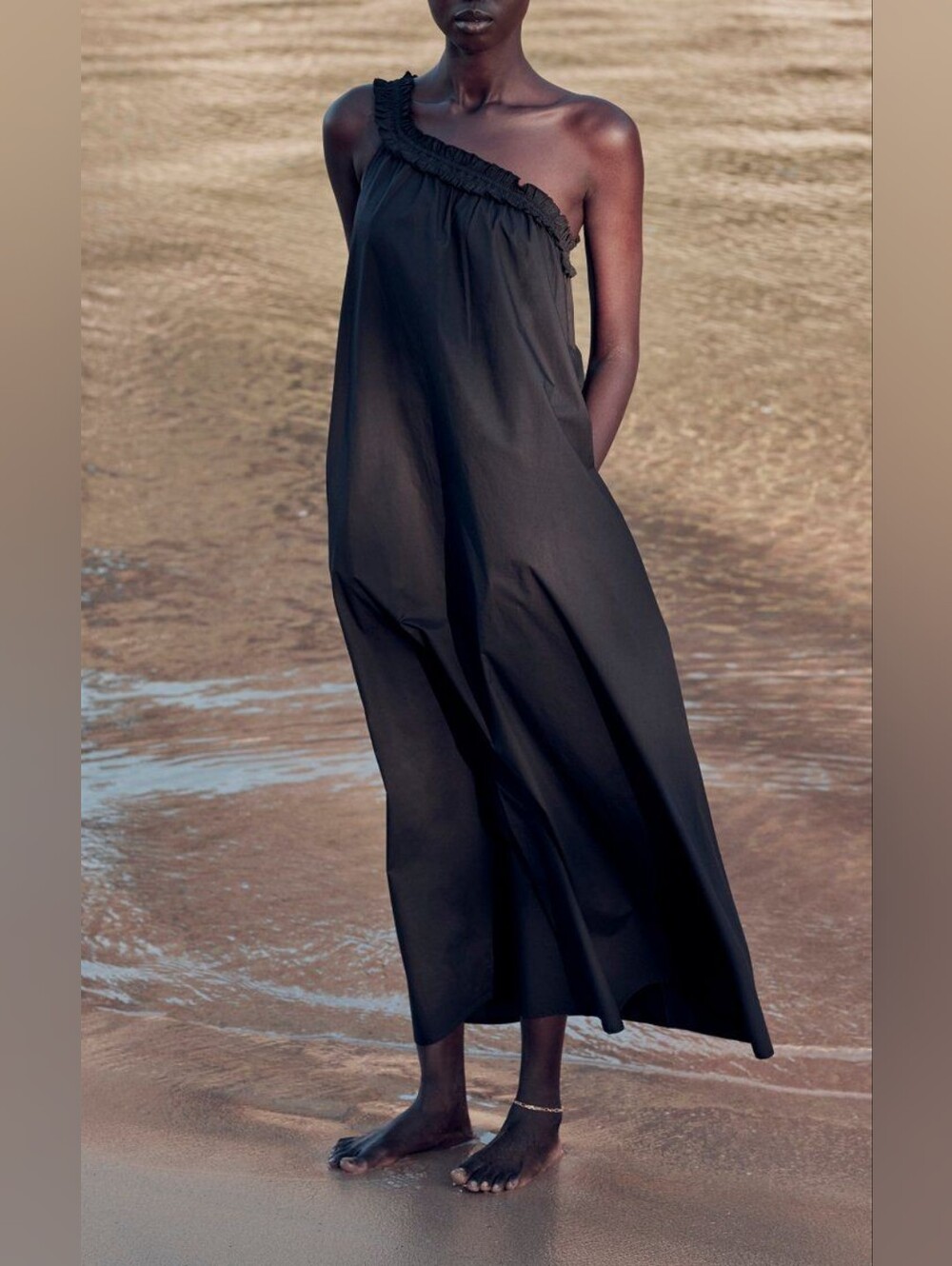 Bird & Knoll One-Shoulder Cotton Poplin Dress